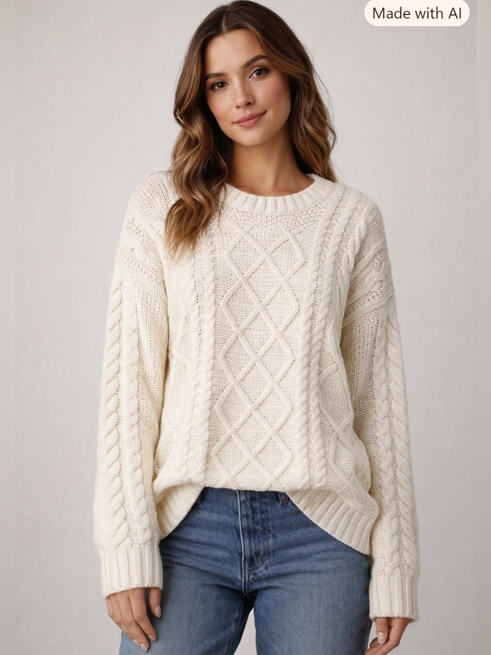 Show Me Your MuMu Oversized Day to Day Classic Cable Knit Crewneck Sweater Cream